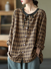 Casual Round Neck Long Sleeve Plaid Shirt